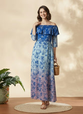 Women’s Elegant Off-Shoulder Ombre Floral Maxi Dress